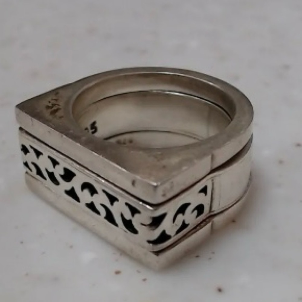 Lois Hill Sterling Silver Ornate Scroll Flat Top Stackable Three Ring Set - Picture 10 of 12